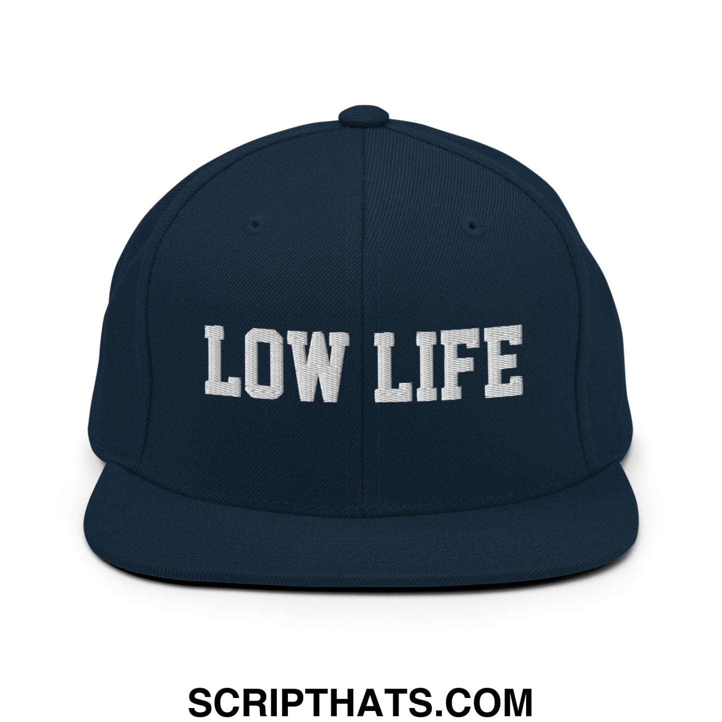Low Life Embroidered Flat Bill Brim Snapback Hat Dark Navy