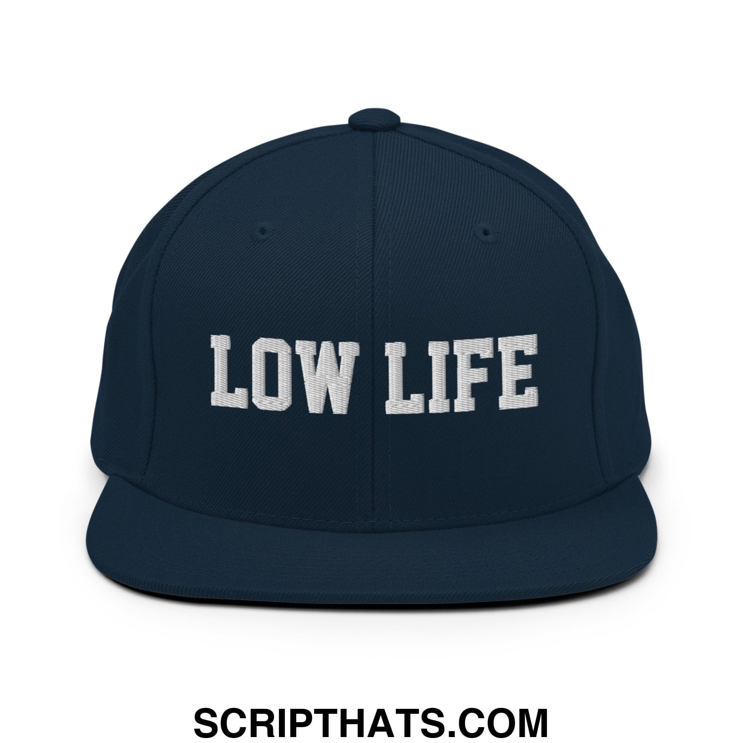 Low Life Embroidered Flat Bill Brim Snapback Hat Dark Navy