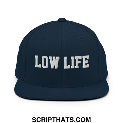 Low Life Embroidered Flat Bill Brim Snapback Hat Dark Navy