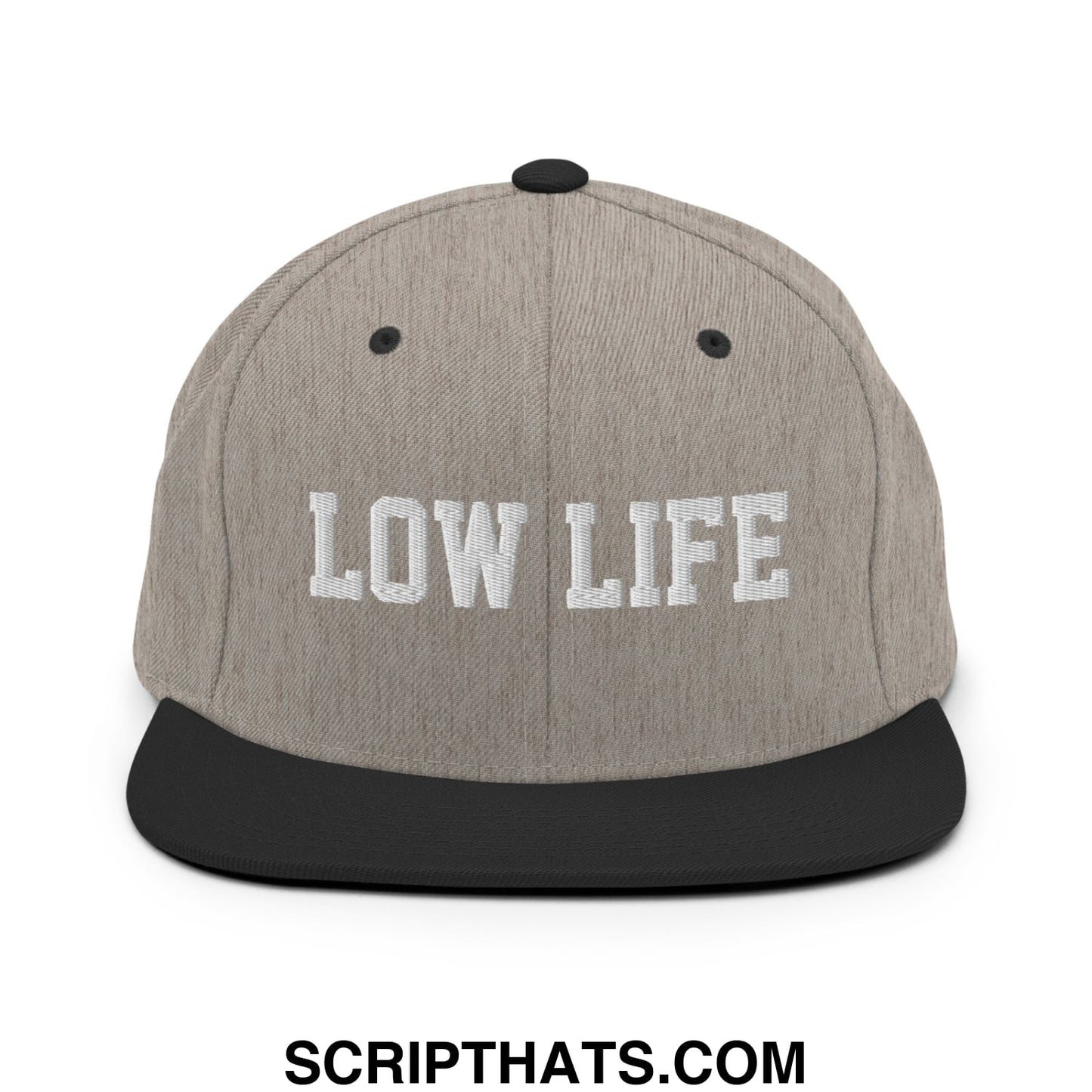 Low Life Embroidered Flat Bill Brim Snapback Hat Heather Black