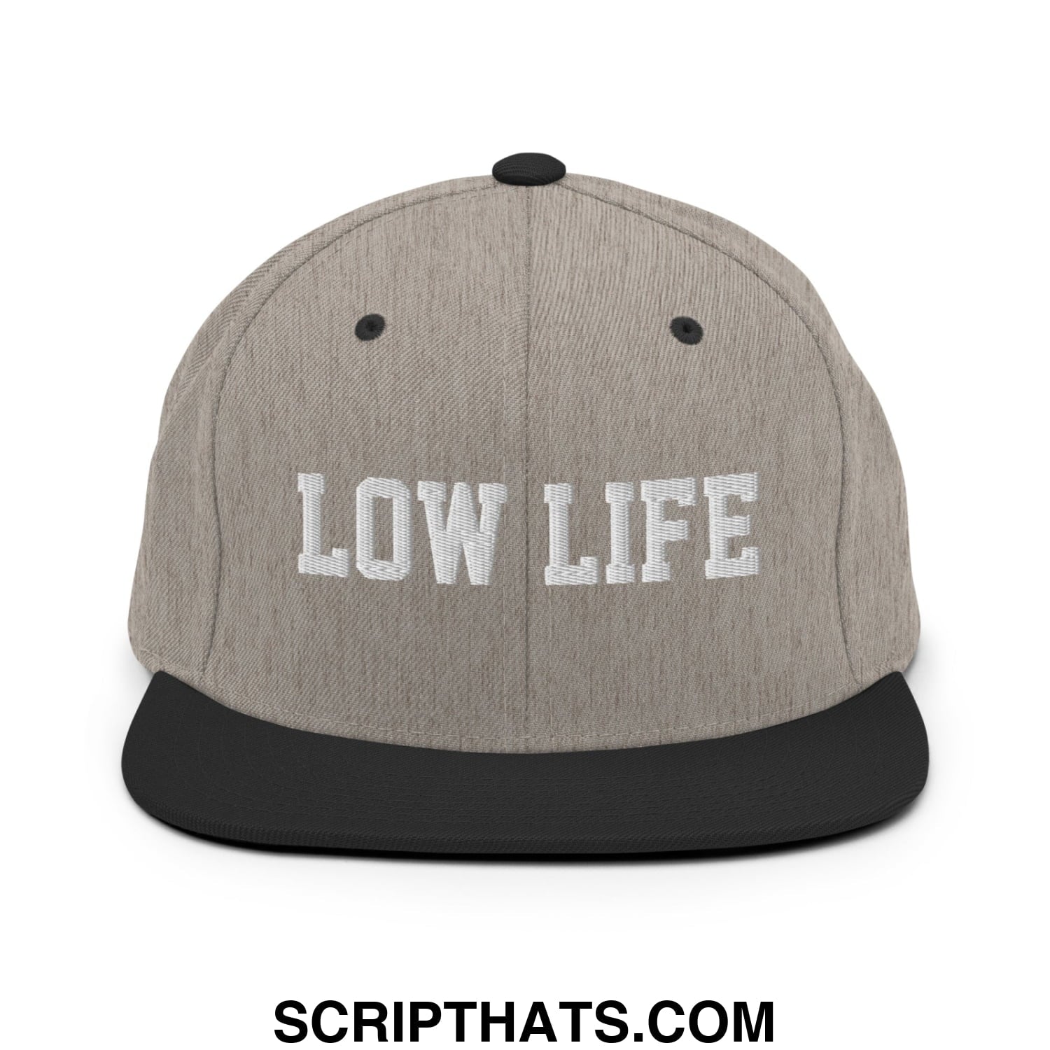 Low Life Embroidered Flat Bill Brim Snapback Hat Heather Black