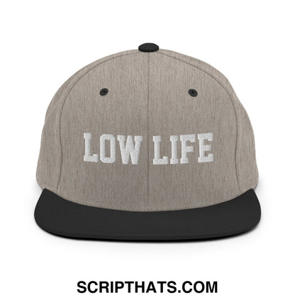 Low Life Embroidered Flat Bill Brim Snapback Hat Heather Black