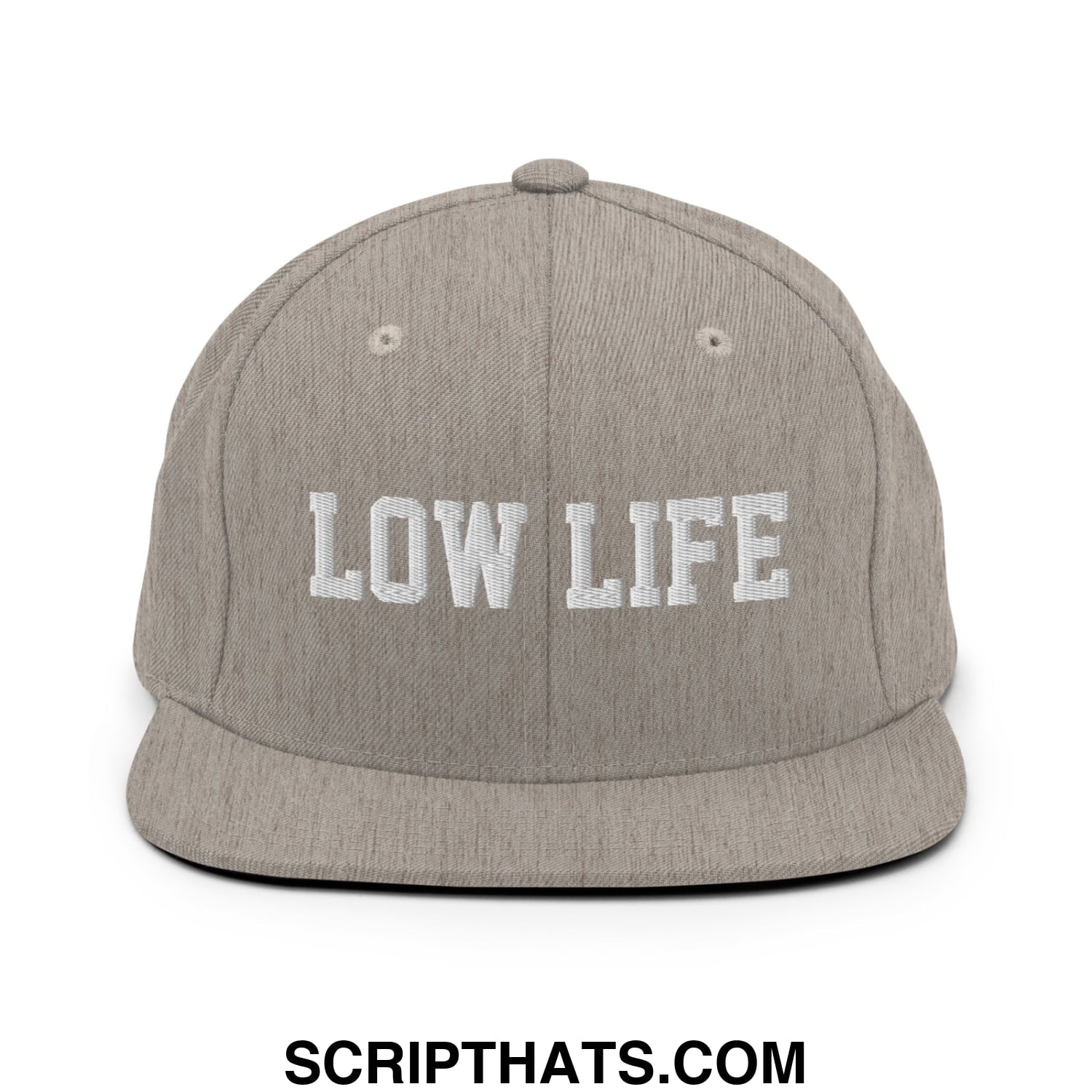 Low Life Embroidered Flat Bill Brim Snapback Hat Heather Grey