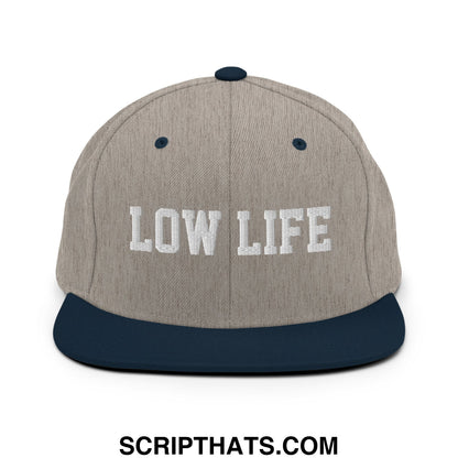 Low Life Embroidered Flat Bill Brim Snapback Hat Heather Grey Navy