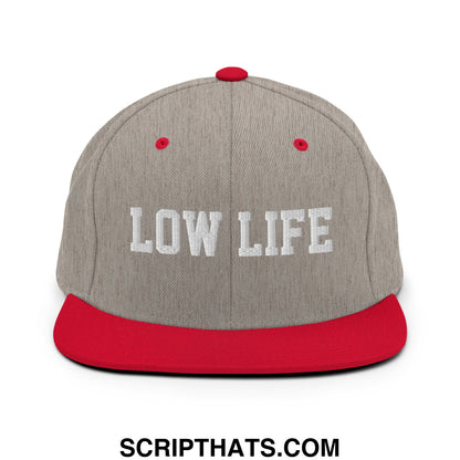Low Life Embroidered Flat Bill Brim Snapback Hat Heather Grey Red