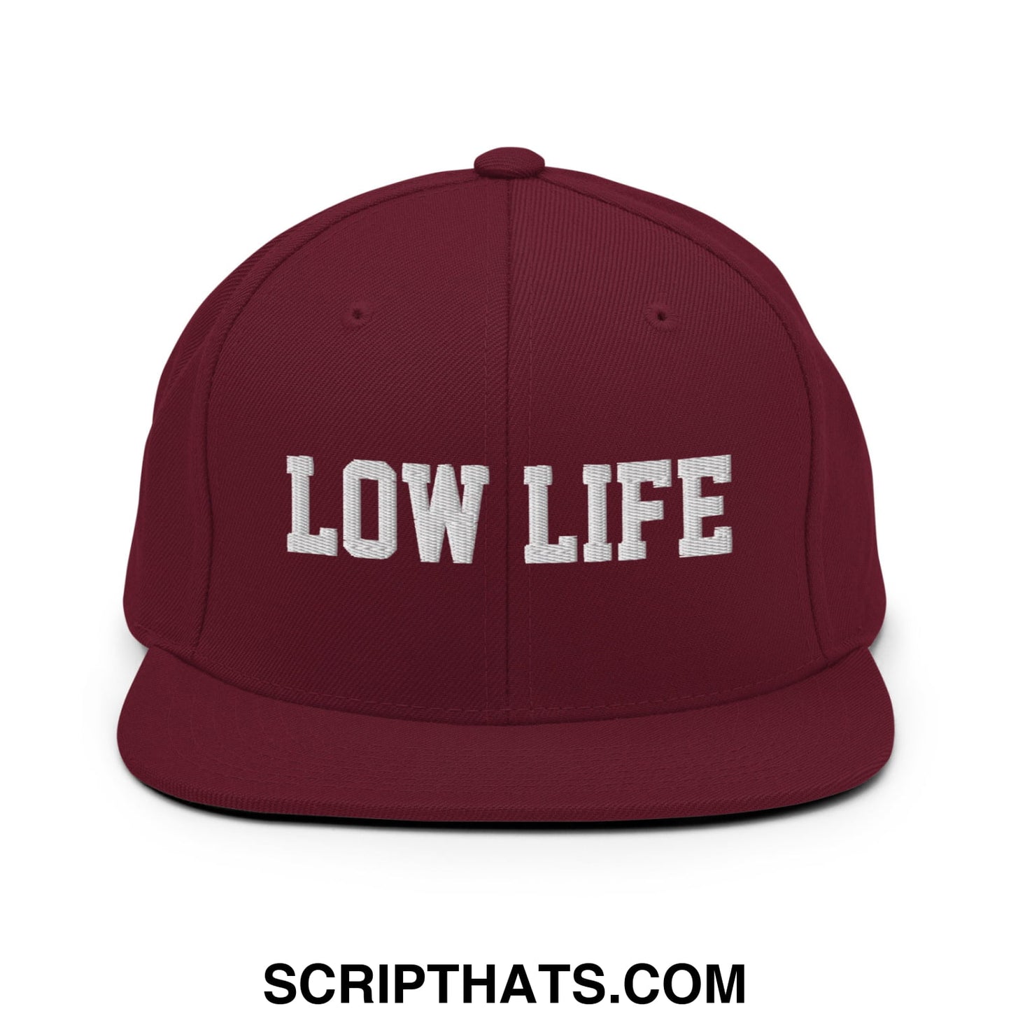 Low Life Embroidered Flat Bill Brim Snapback Hat Maroon