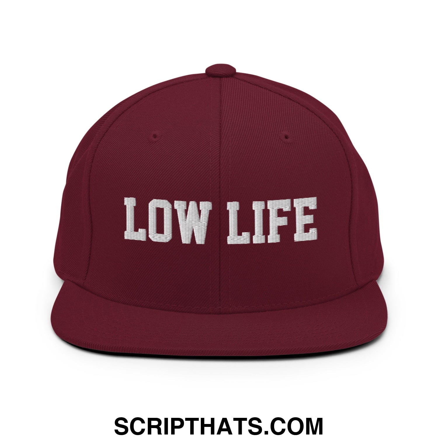Low Life Embroidered Flat Bill Brim Snapback Hat Maroon