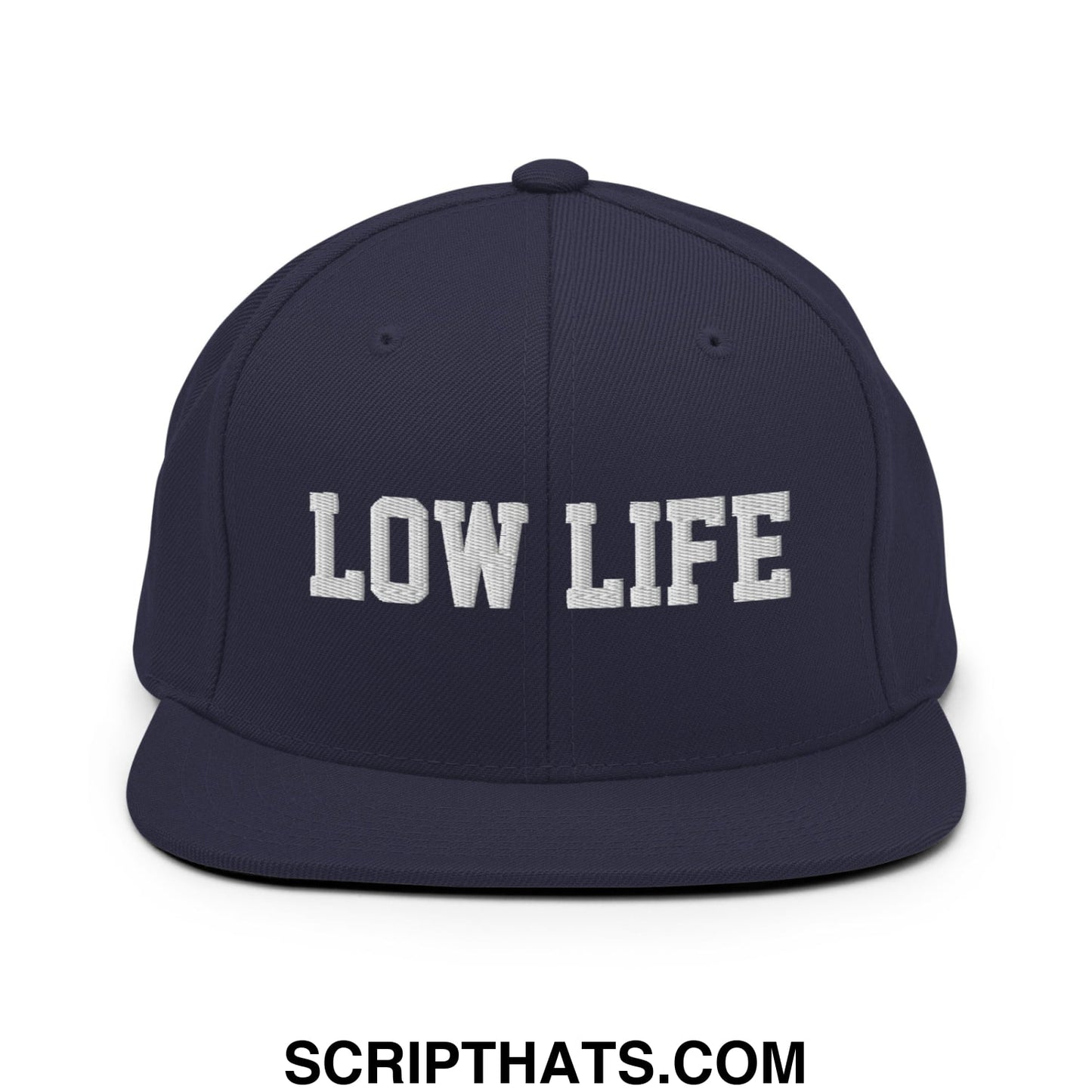 Low Life Embroidered Flat Bill Brim Snapback Hat Navy