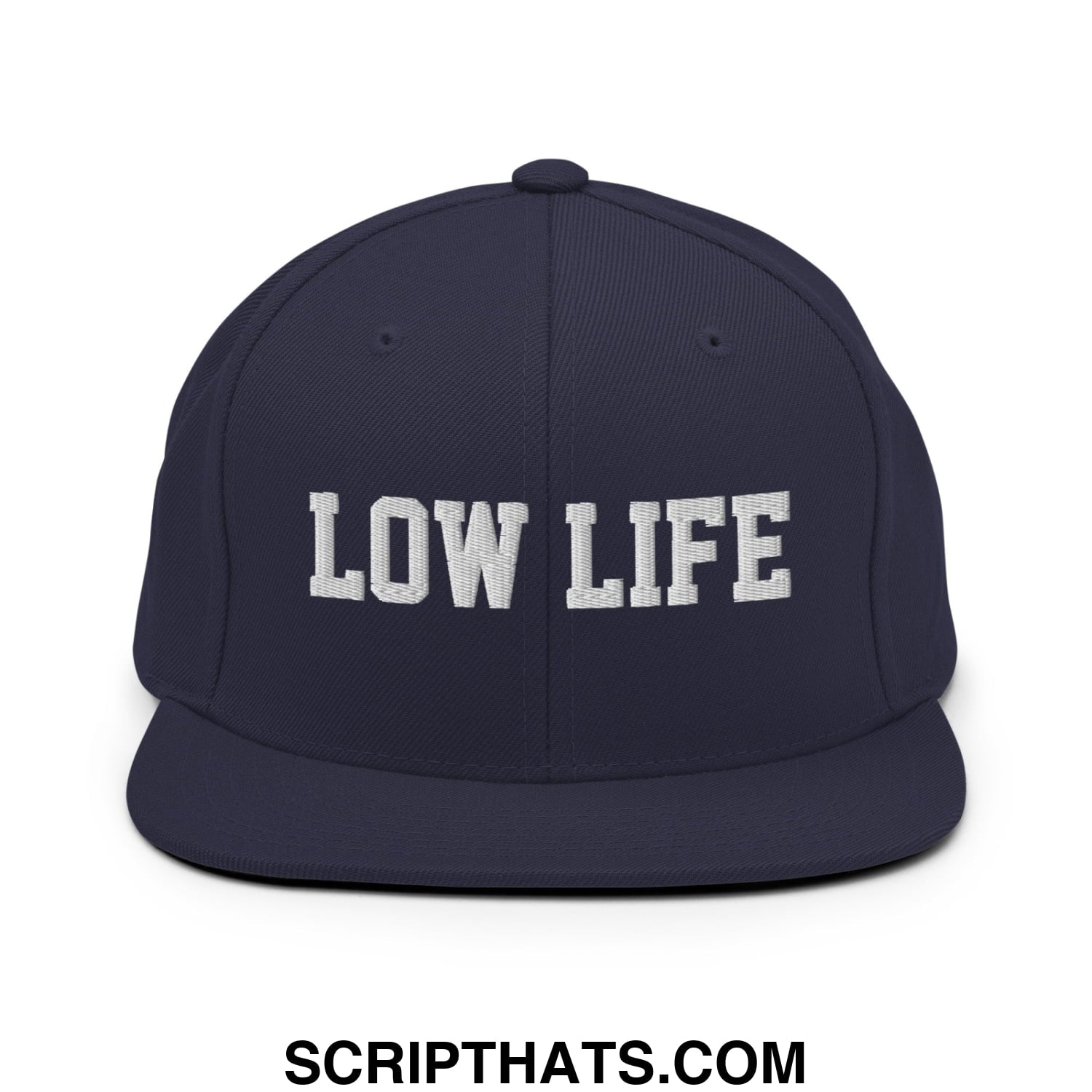 Low Life Embroidered Flat Bill Brim Snapback Hat Navy
