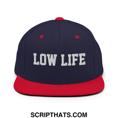 Low Life Embroidered Flat Bill Brim Snapback Hat Navy Red