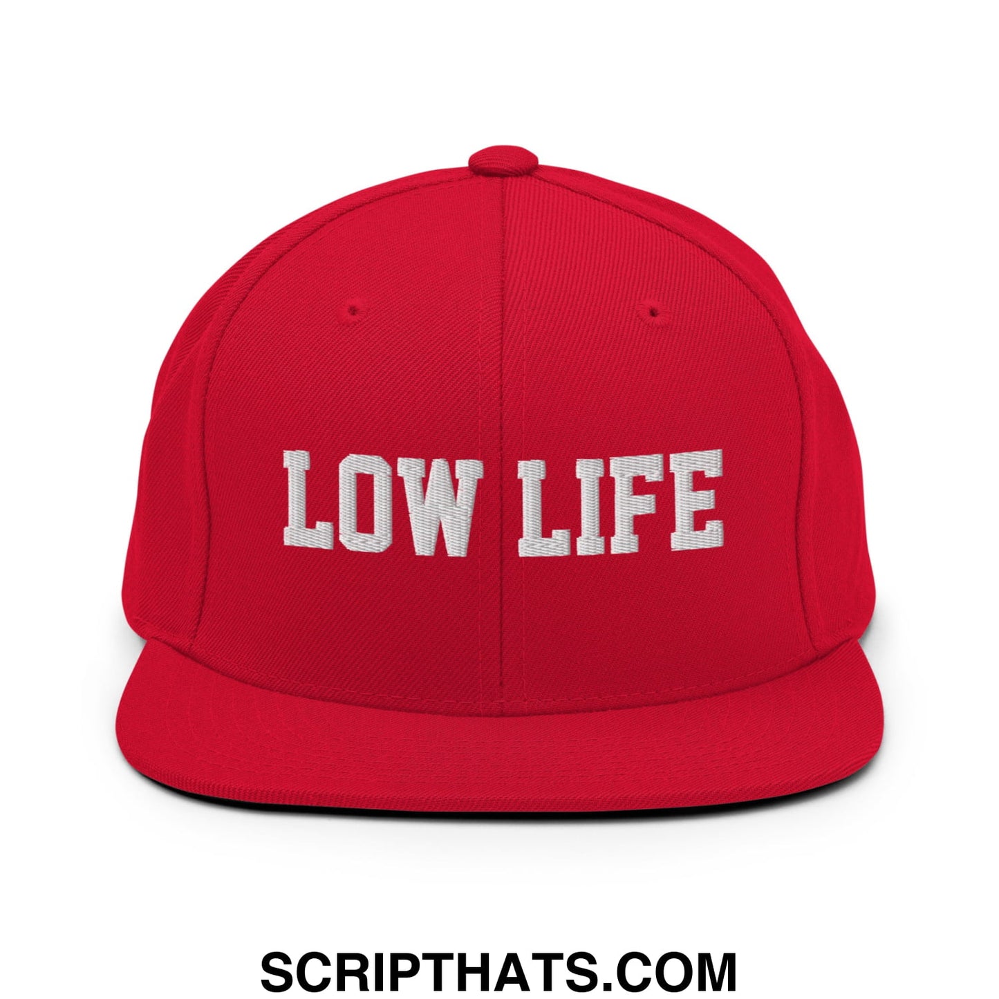 Low Life Embroidered Flat Bill Brim Snapback Hat Red