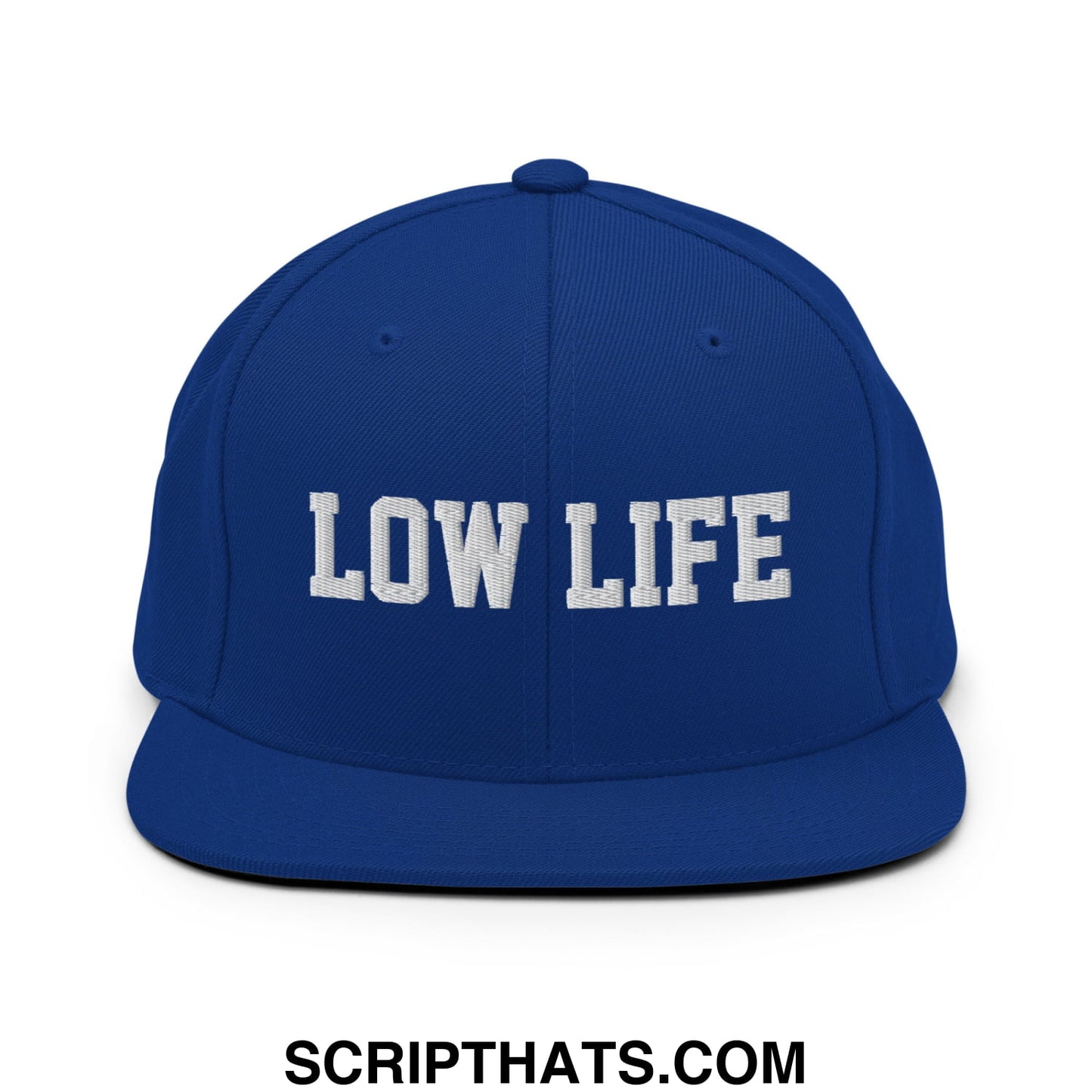 Low Life Embroidered Flat Bill Brim Snapback Hat Royal Blue