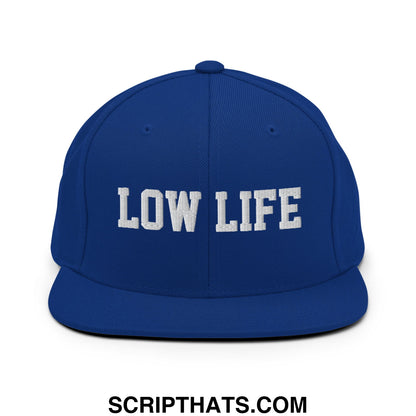 Low Life Embroidered Flat Bill Brim Snapback Hat Royal Blue