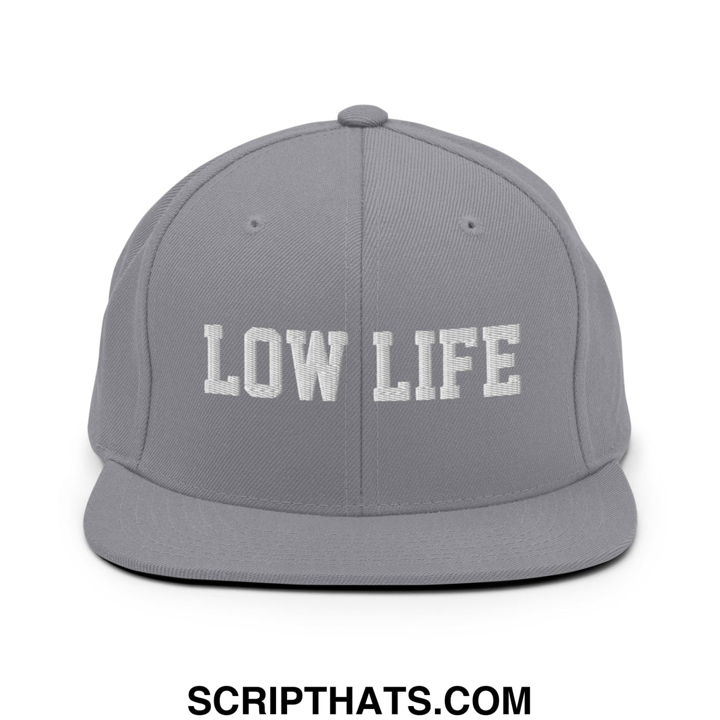 Low Life Embroidered Flat Bill Brim Snapback Hat Silver