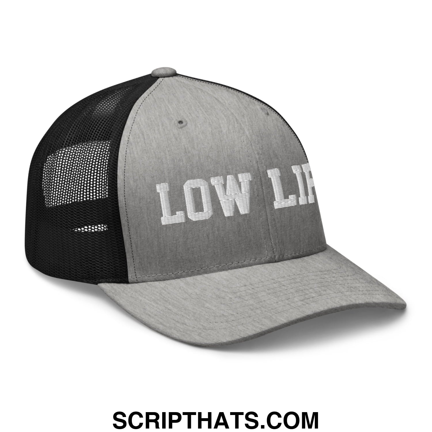 Low Life Embroidered Mesh Trucker Hat Heather Black