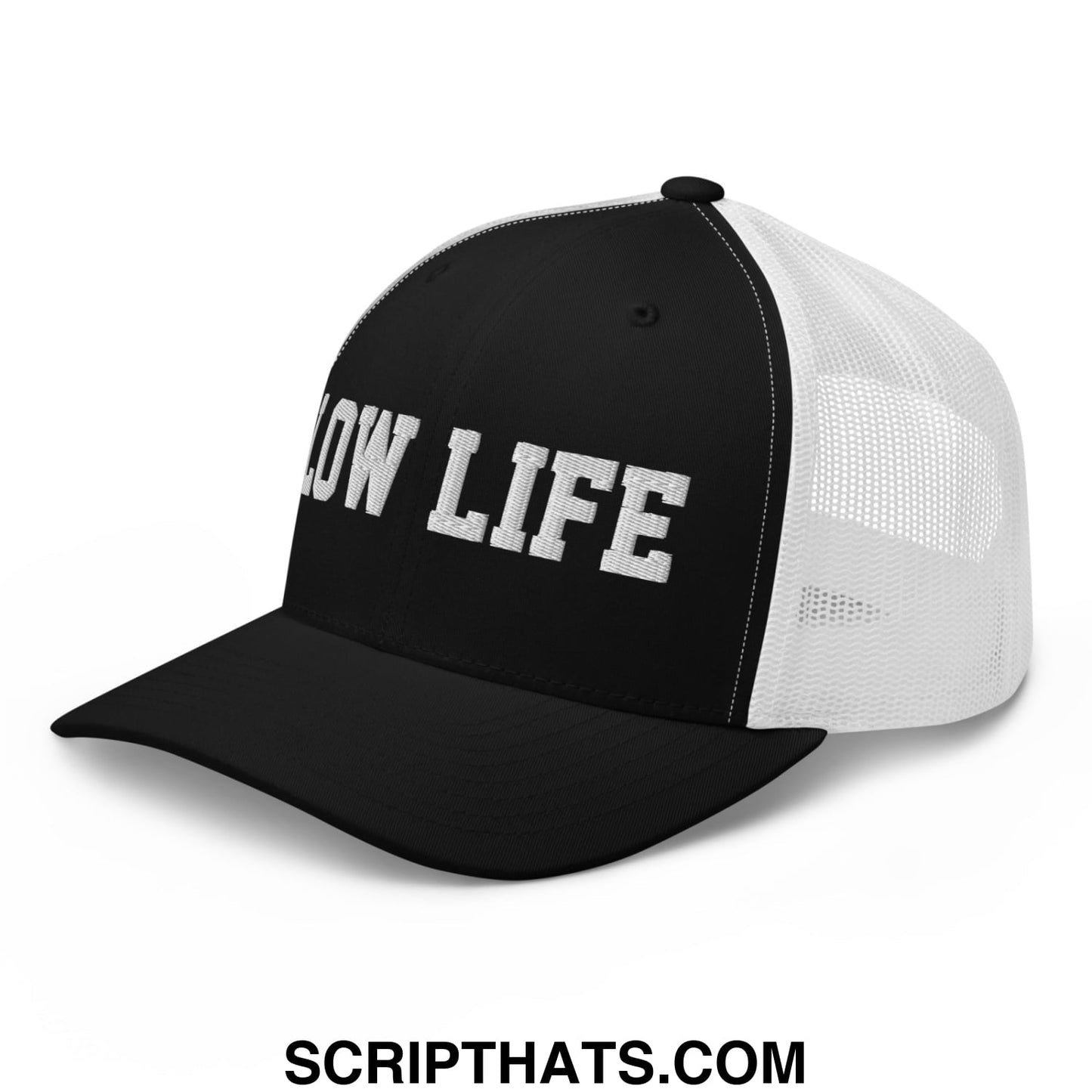 Low Life Embroidered Mesh Trucker Hat Black White