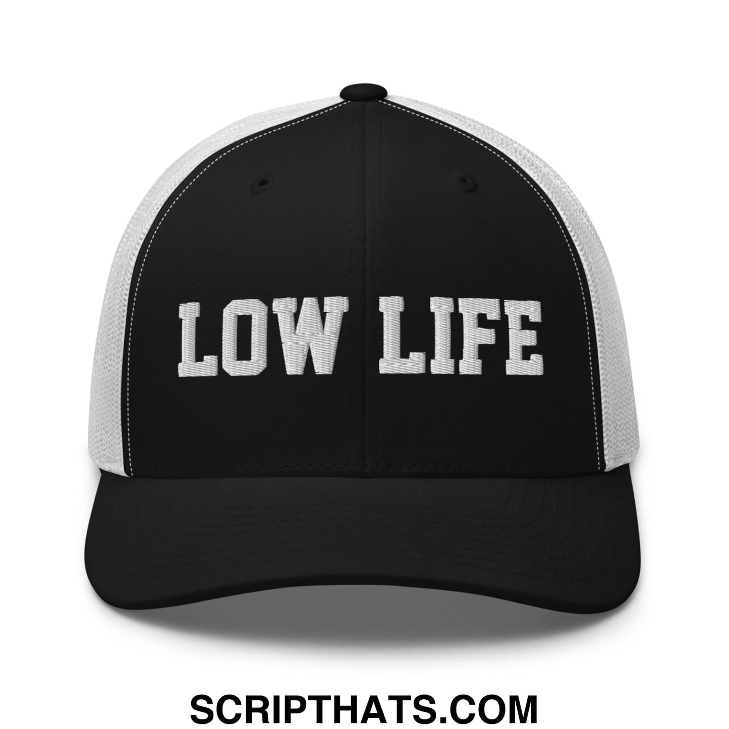 Low Life Embroidered Mesh Trucker Hat Black White