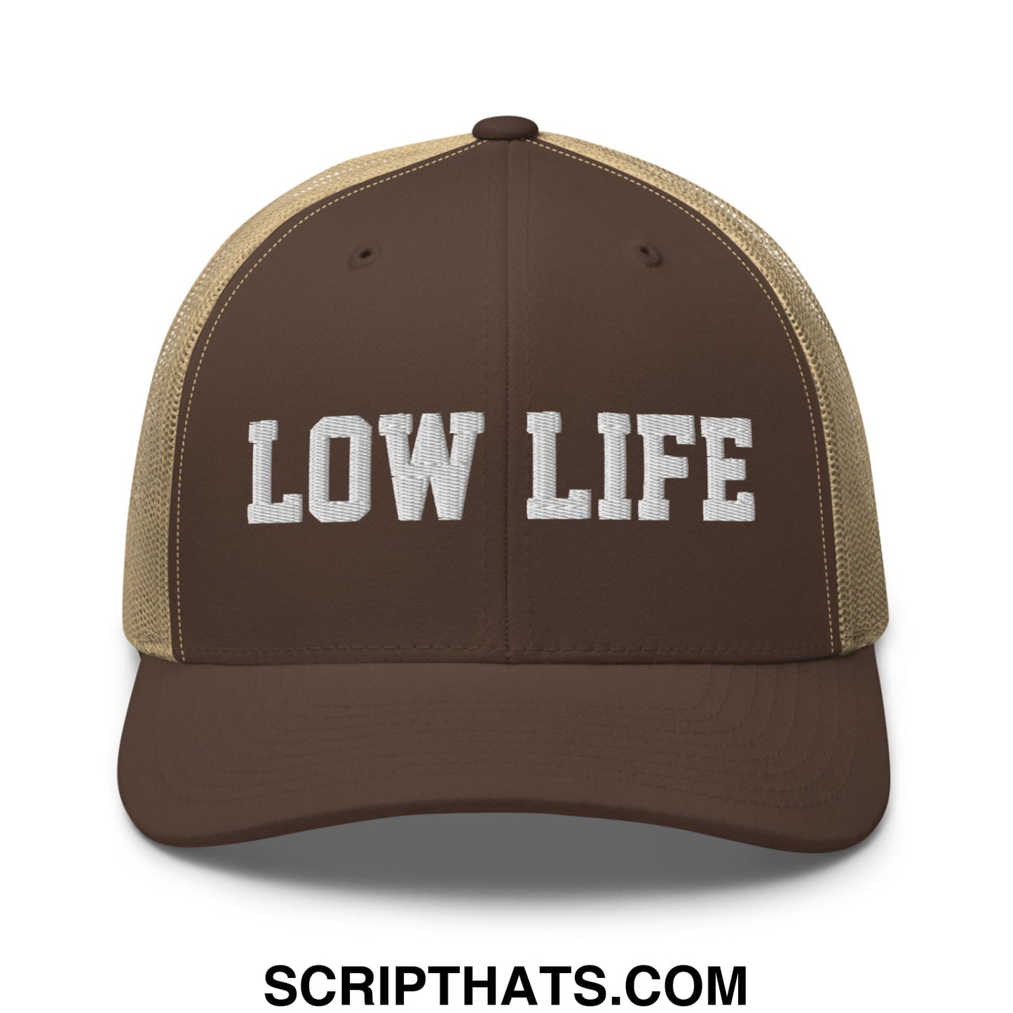 Low Life Embroidered Mesh Trucker Hat Brown Khaki