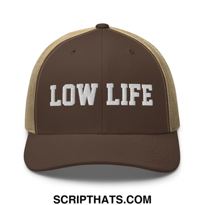 Low Life Embroidered Mesh Trucker Hat Brown Khaki