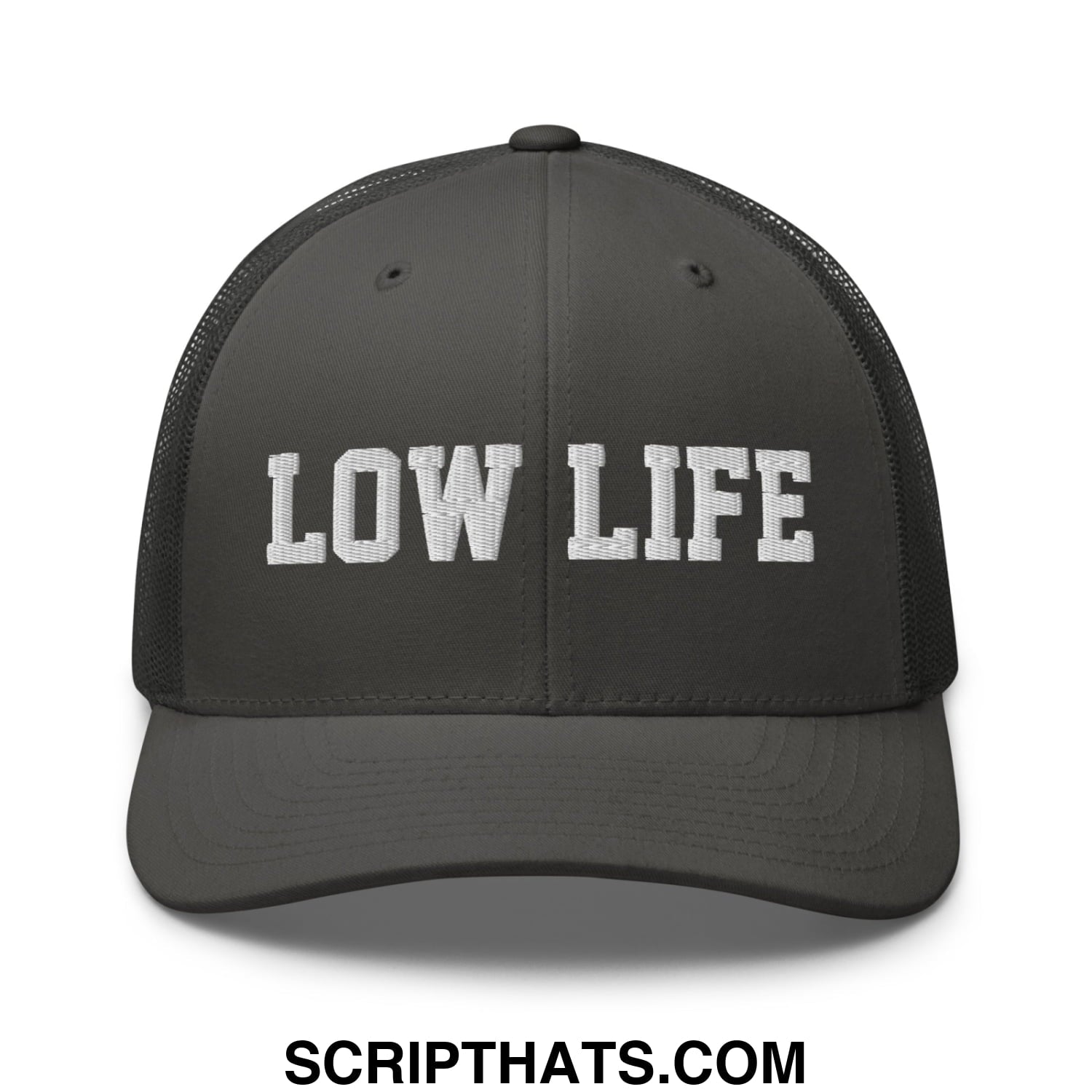 Low Life Embroidered Mesh Trucker Hat Charcoal