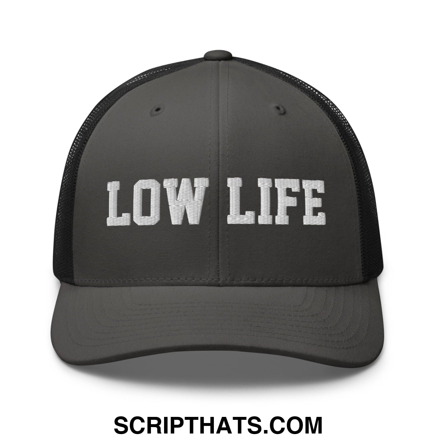 Low Life Embroidered Mesh Trucker Hat Charcoal Black