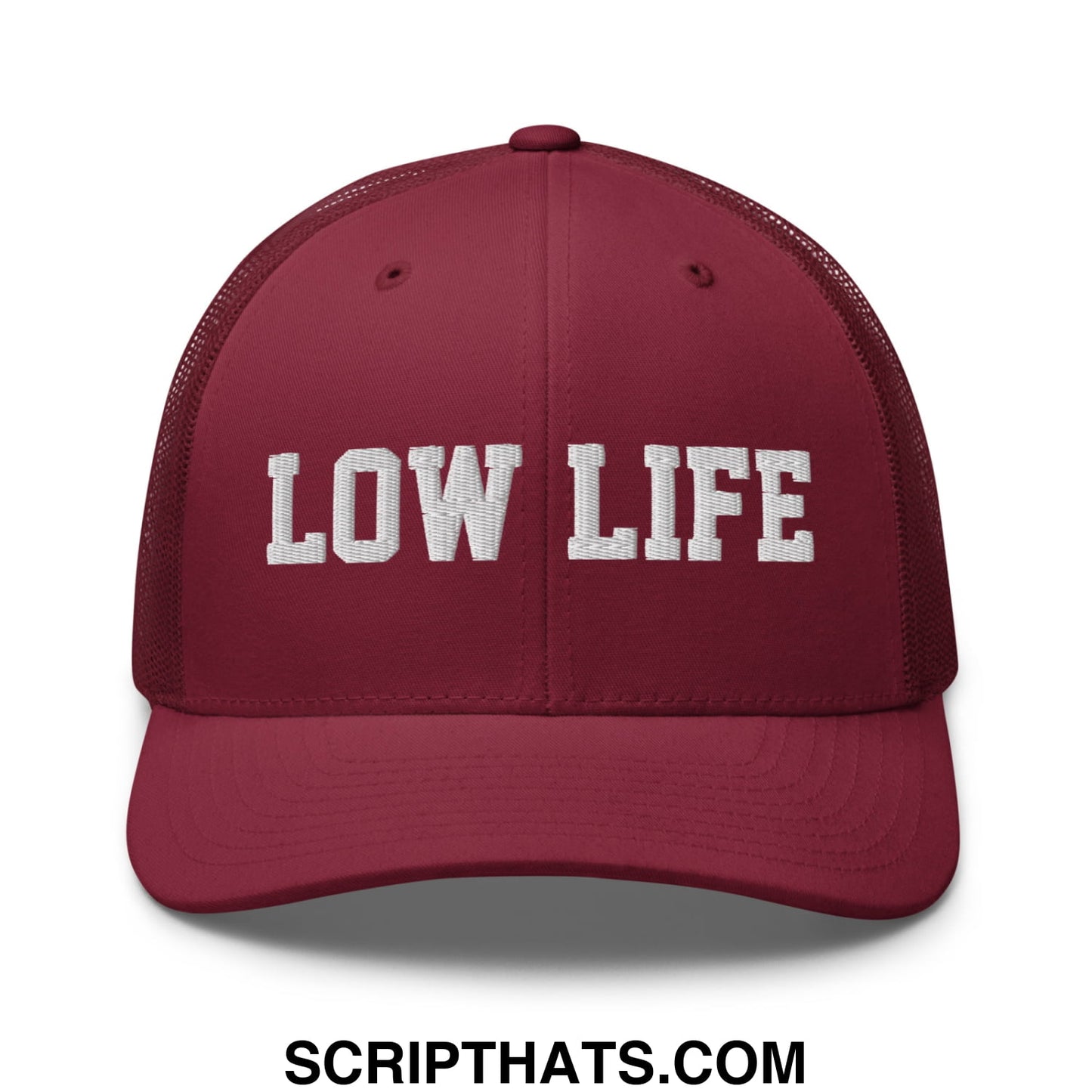 Low Life Embroidered Mesh Trucker Hat Cranberry