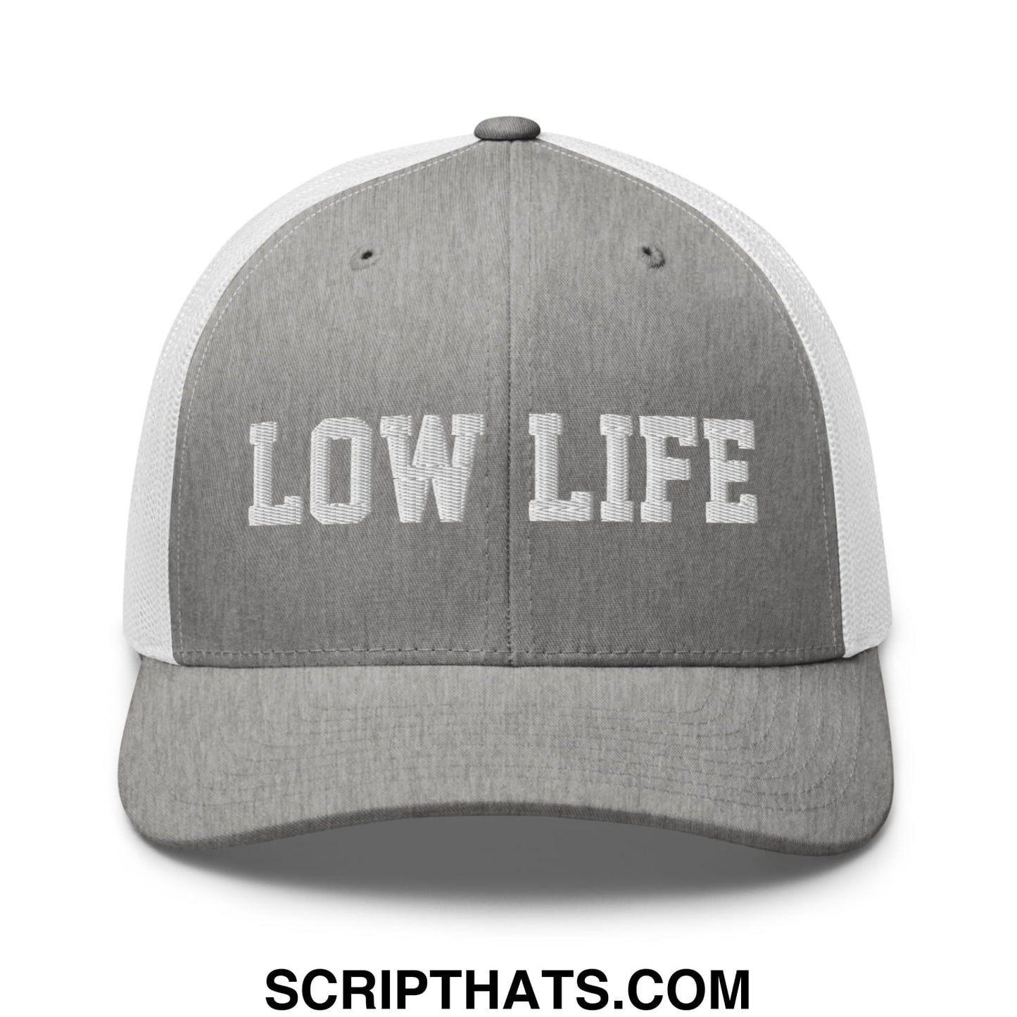 Low Life Embroidered Mesh Trucker Hat Heather Grey White