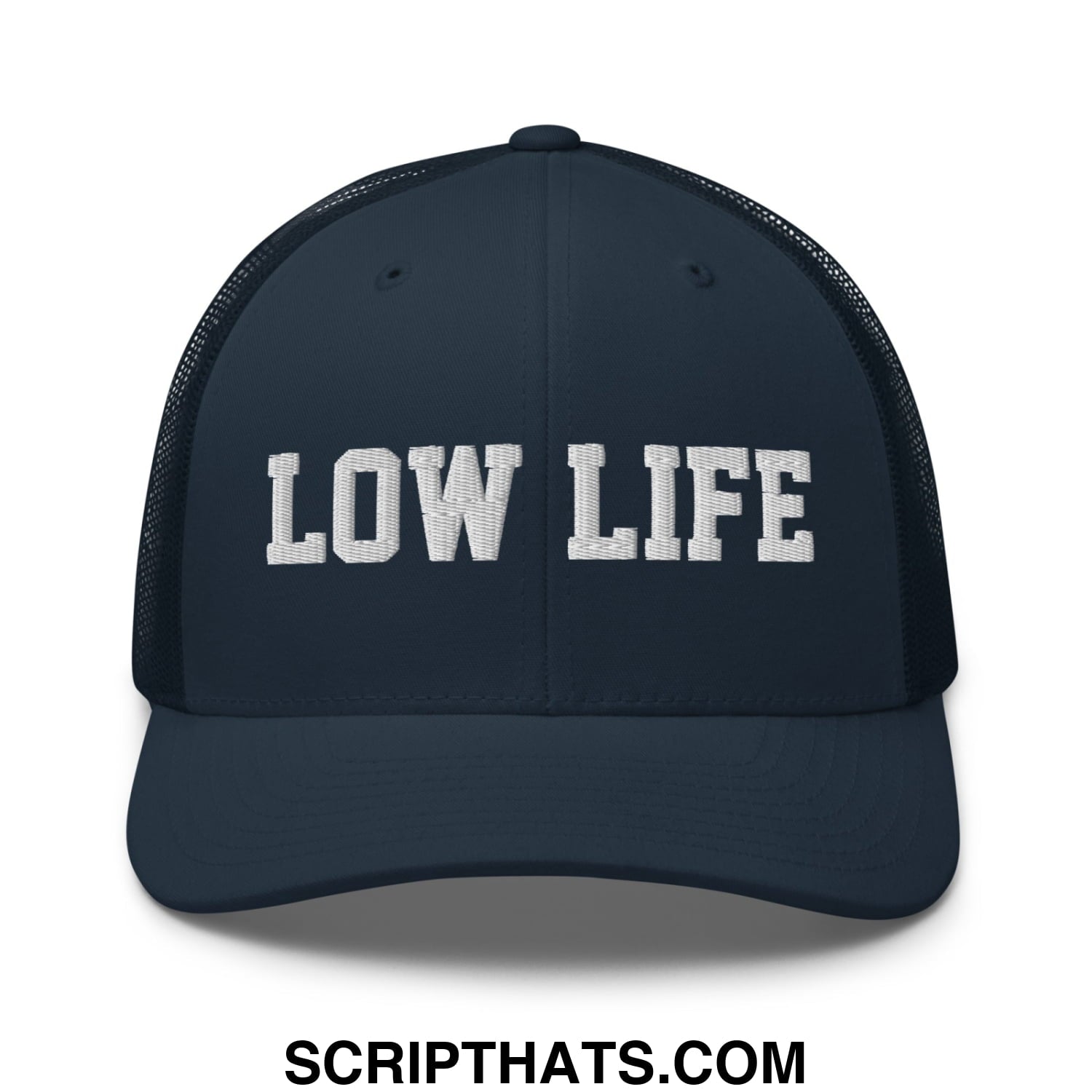 Low Life Embroidered Mesh Trucker Hat Navy