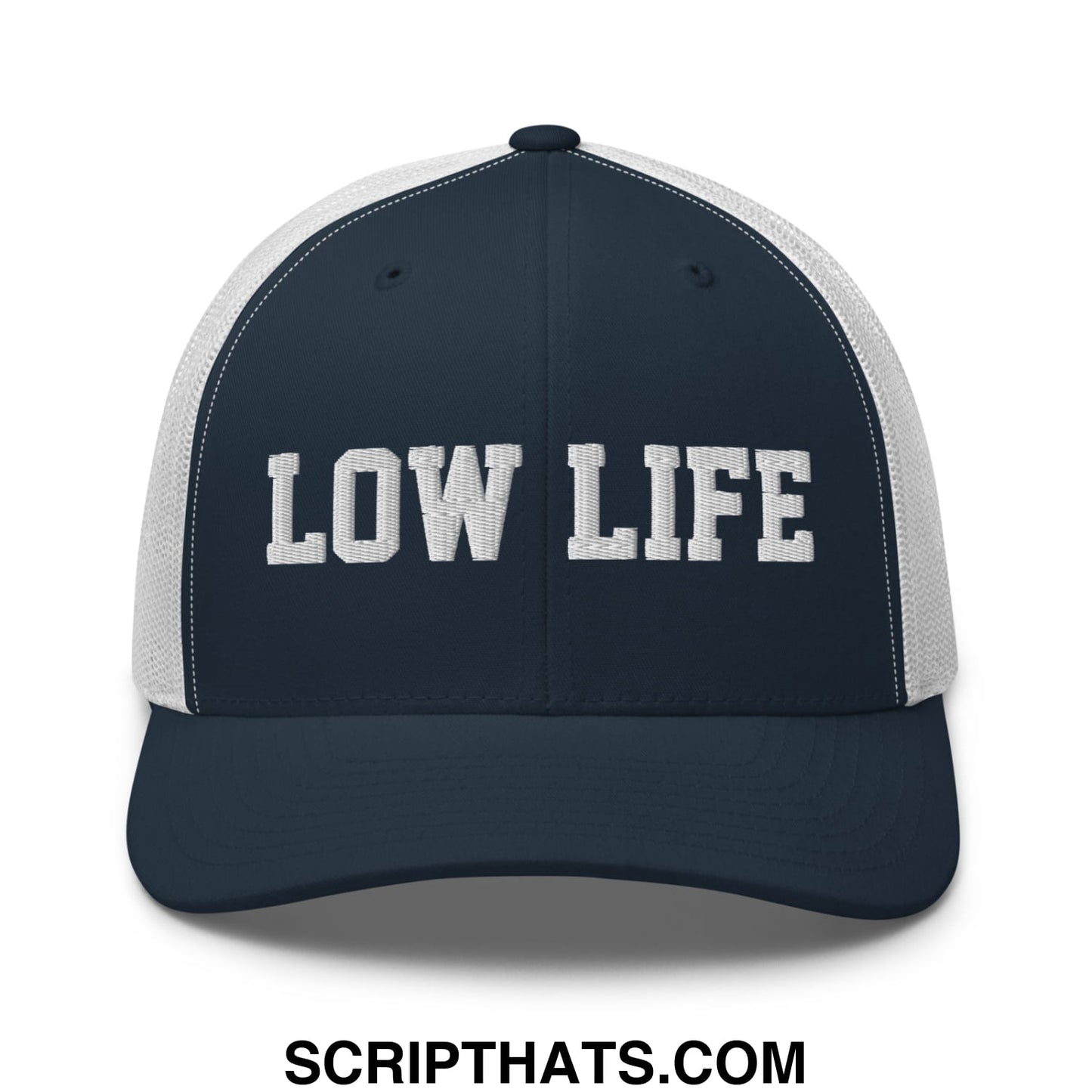 Low Life Embroidered Mesh Trucker Hat Navy White