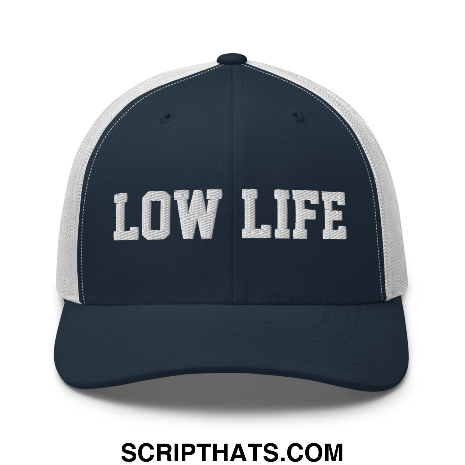 Low Life Embroidered Mesh Trucker Hat Navy White