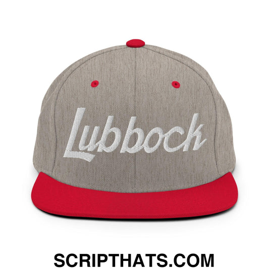 Lubbock Script Snapback Hat Heather Grey Red