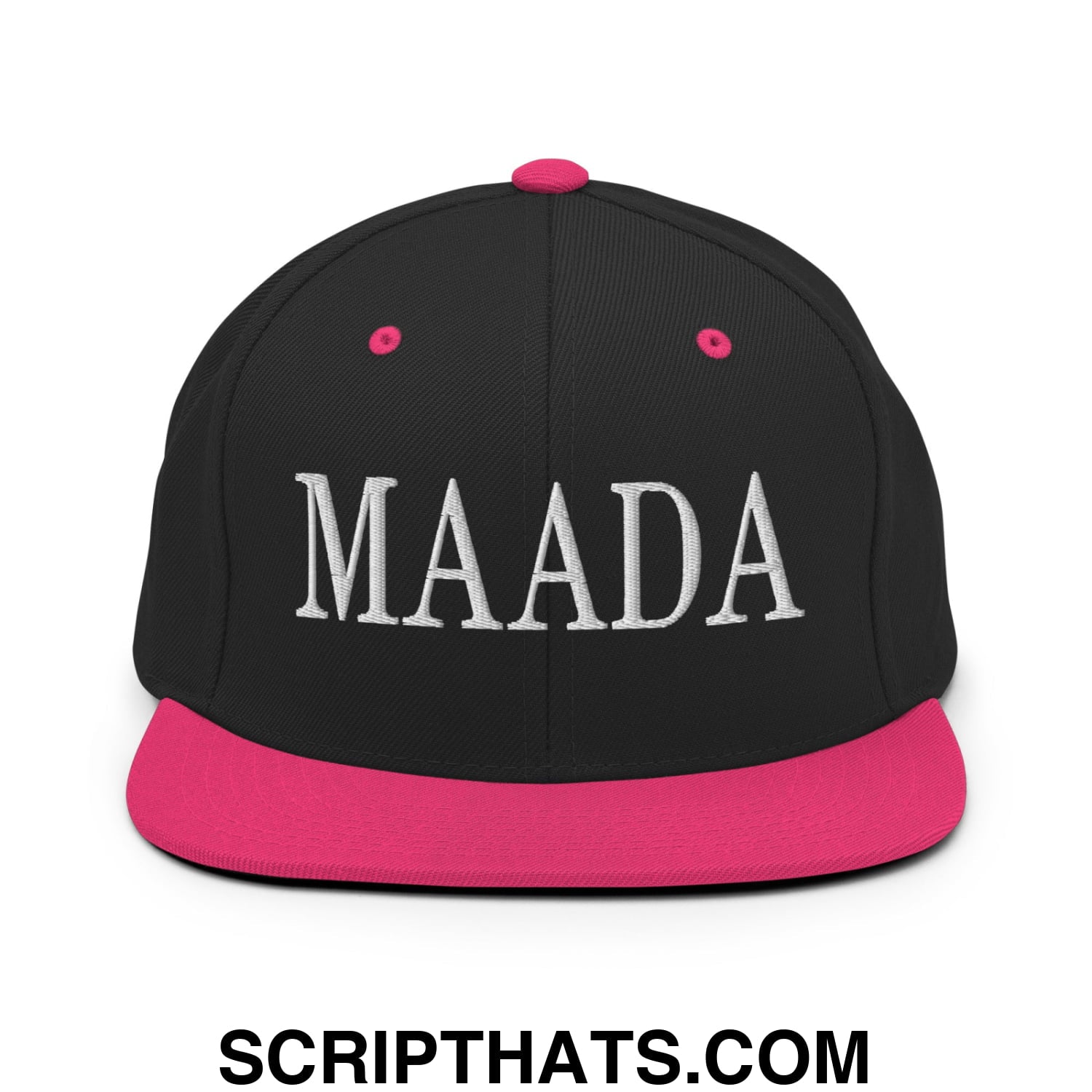 MAADA Make America A Democracy Again Embroidered Flat Bill Brim Snapback Hat Black Neon Pink
