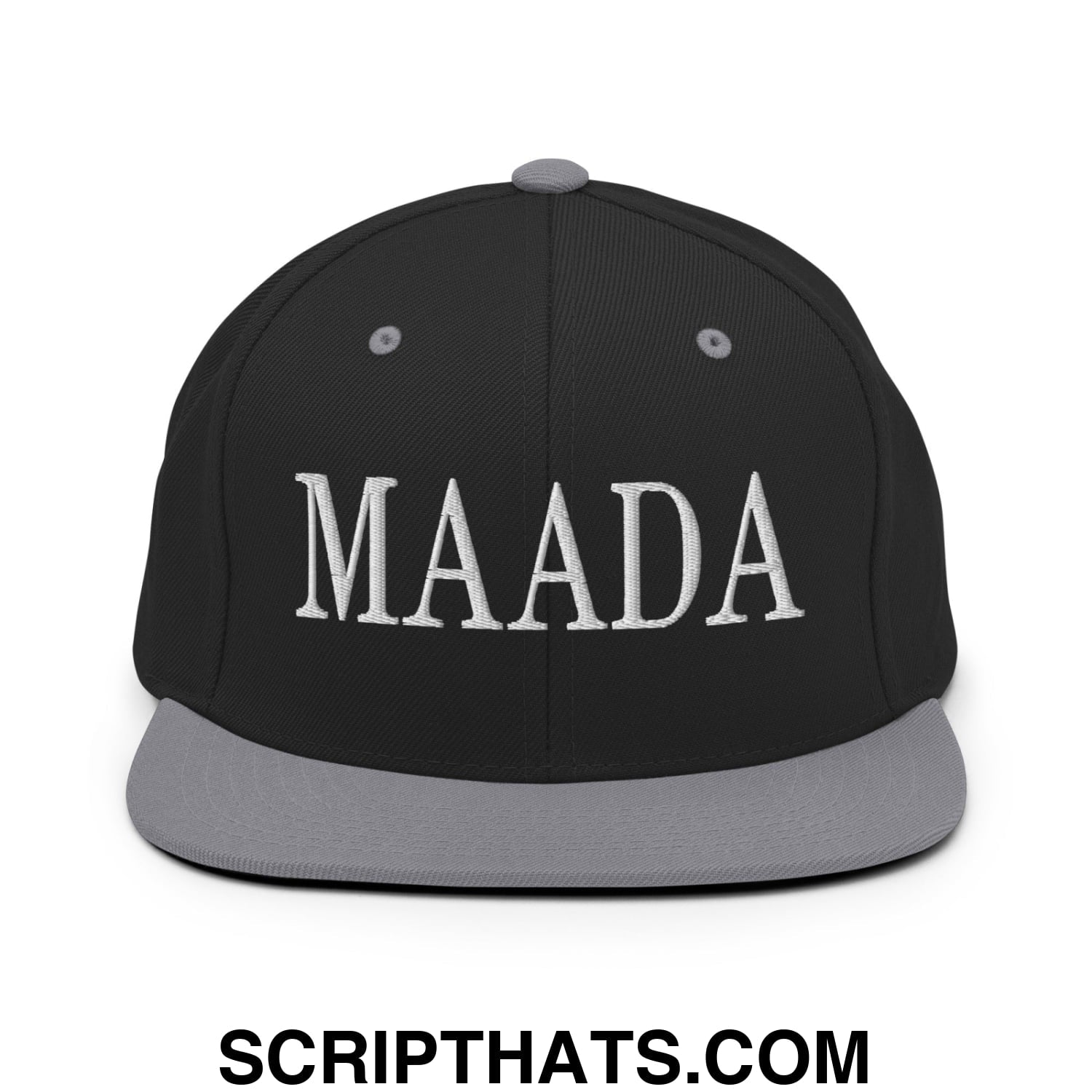 MAADA Make America A Democracy Again Embroidered Flat Bill Brim Snapback Hat Black Silver