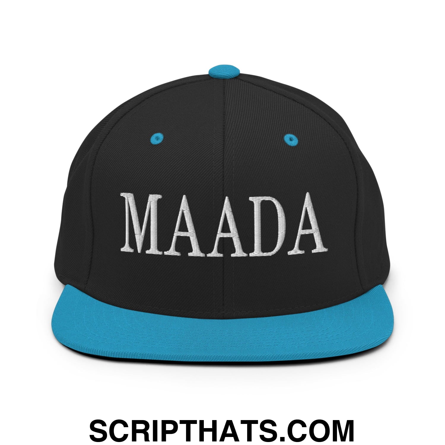 MAADA Make America A Democracy Again Embroidered Flat Bill Brim Snapback Hat Black Teal