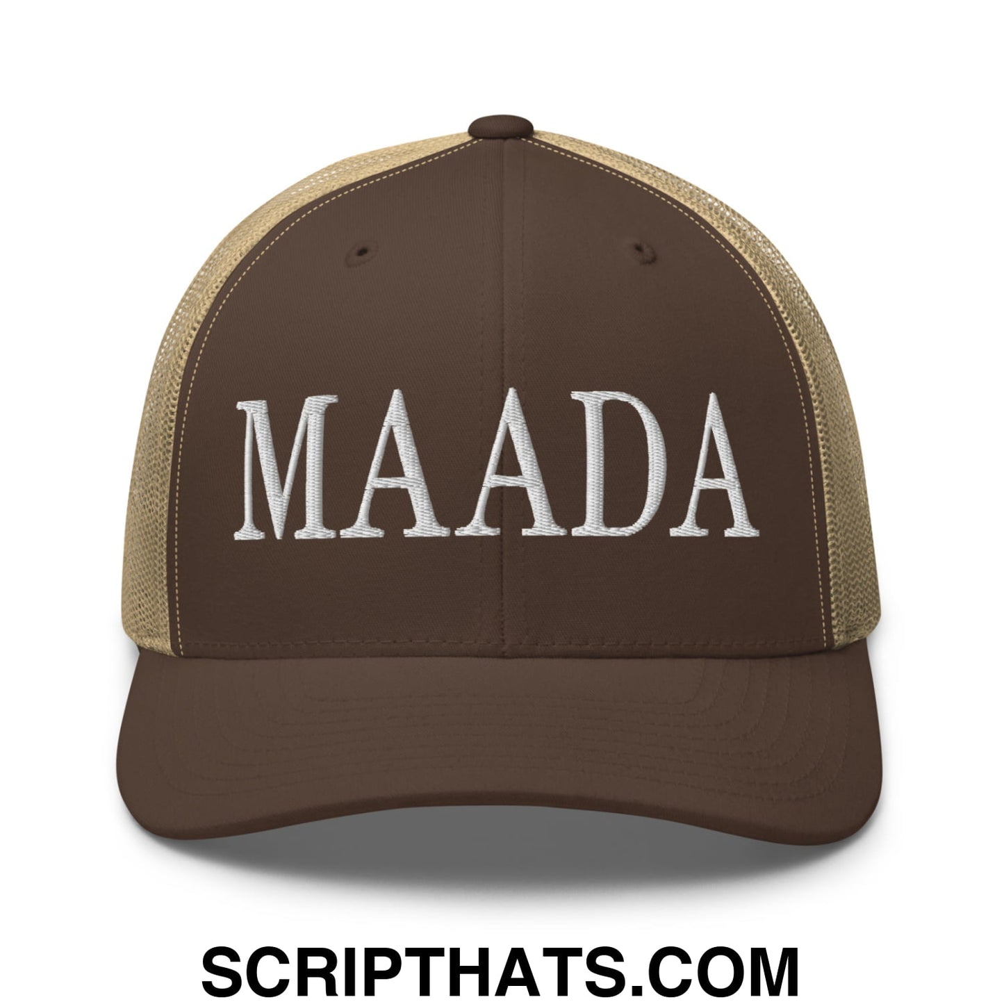 MAADA Make America A Democracy Again Embroidered Mesh Trucker Hat Brown Khaki