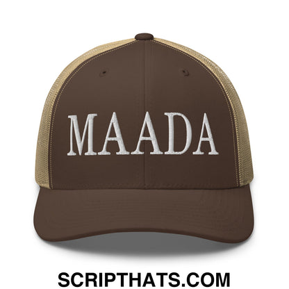 MAADA Make America A Democracy Again Embroidered Mesh Trucker Hat Brown Khaki