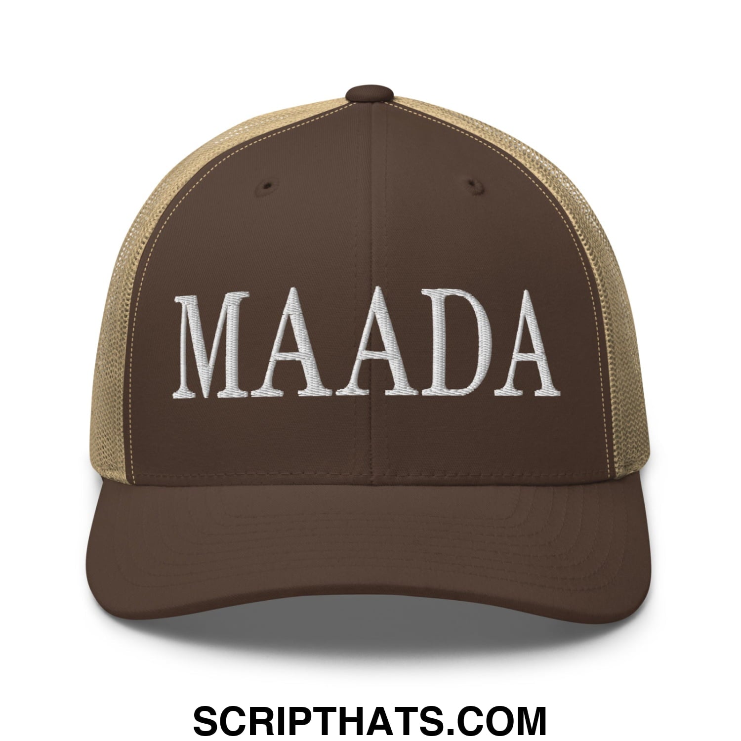 MAADA Make America A Democracy Again Embroidered Mesh Trucker Hat Brown Khaki