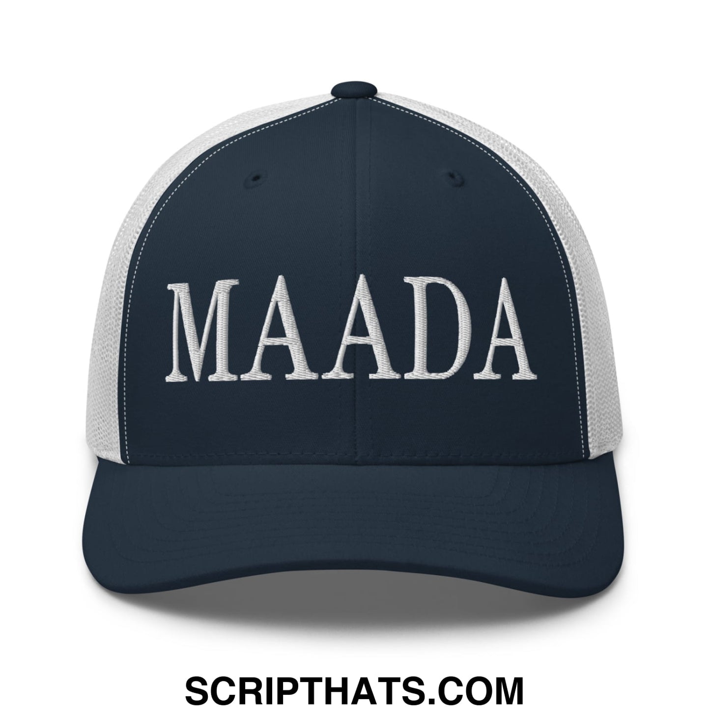 MAADA Make America A Democracy Again Embroidered Mesh Trucker Hat Navy White