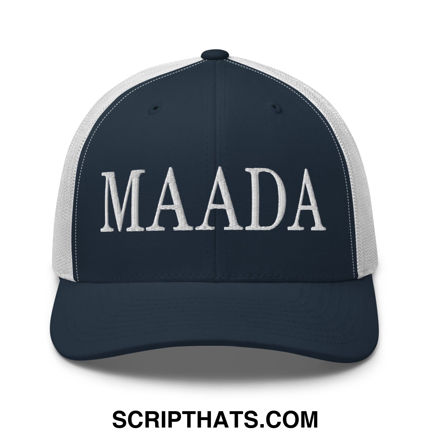MAADA Make America A Democracy Again Embroidered Mesh Trucker Hat Navy White