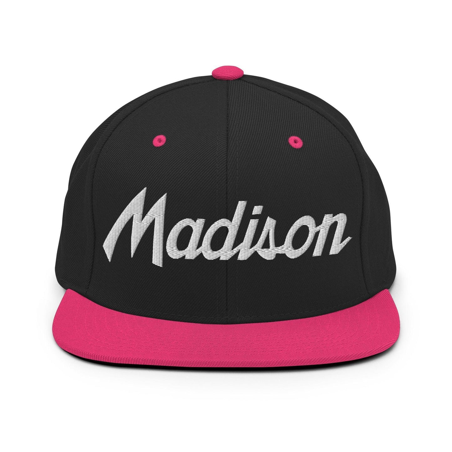 Madison Script Snapback Hat Black/ Neon Pink
