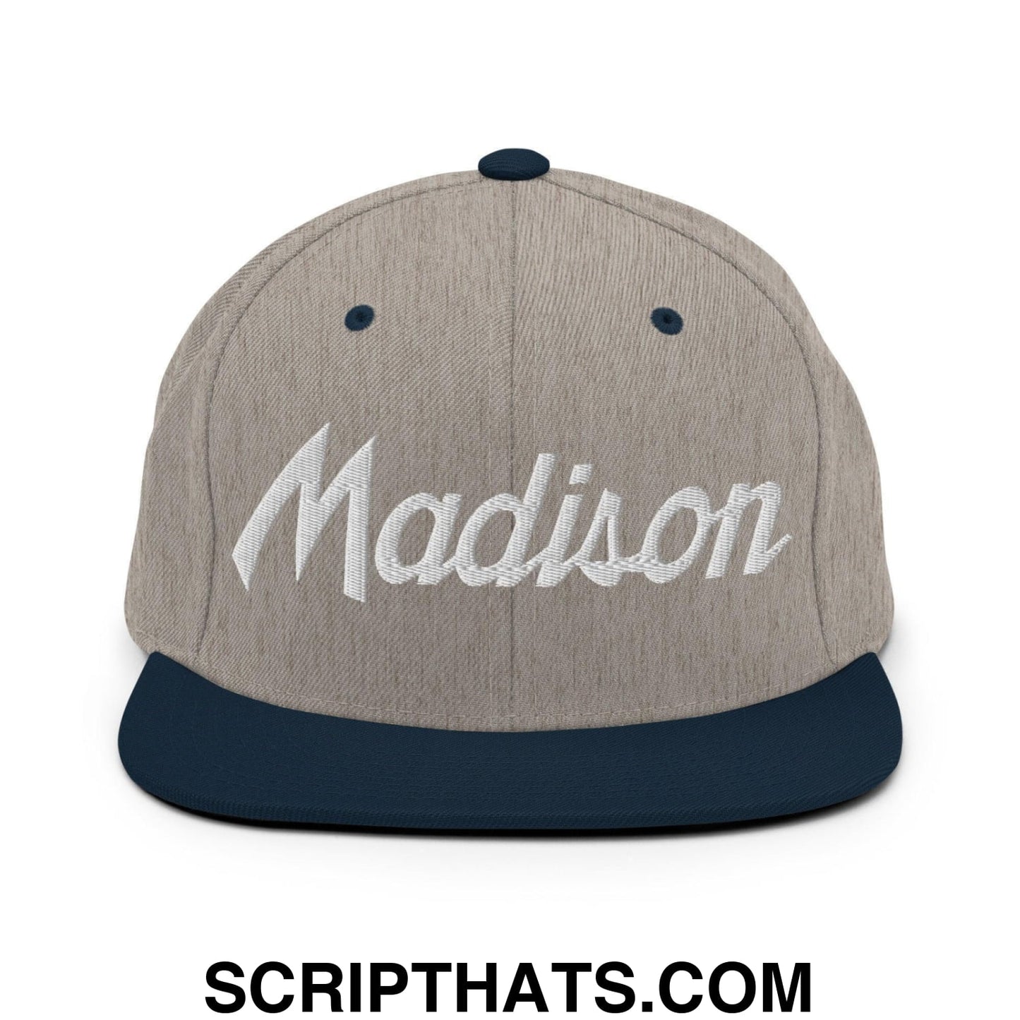 Madison Script Snapback Hat Heather Grey Navy