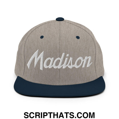 Madison Script Snapback Hat Heather Grey Navy