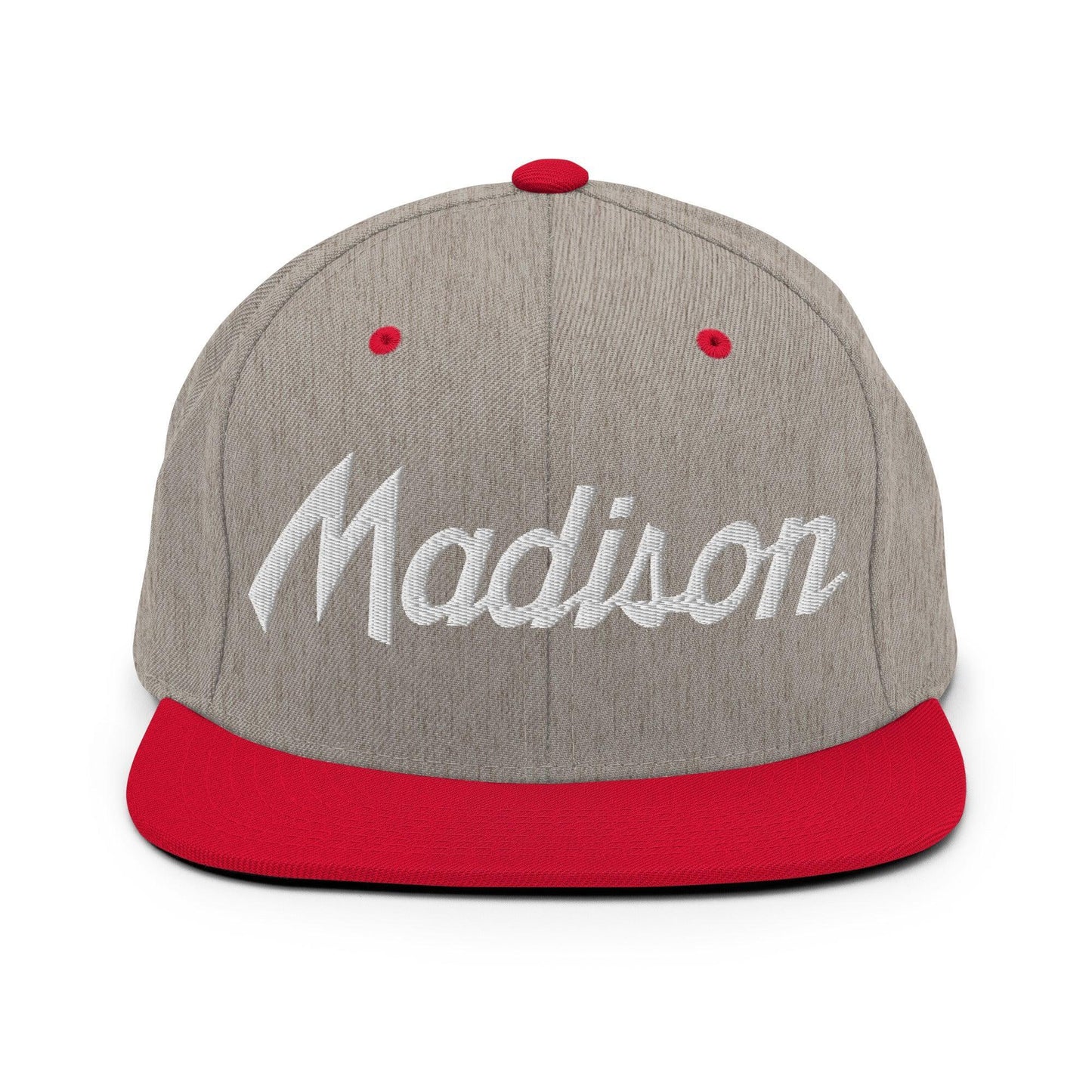 Madison Script Snapback Hat Heather Grey/ Red