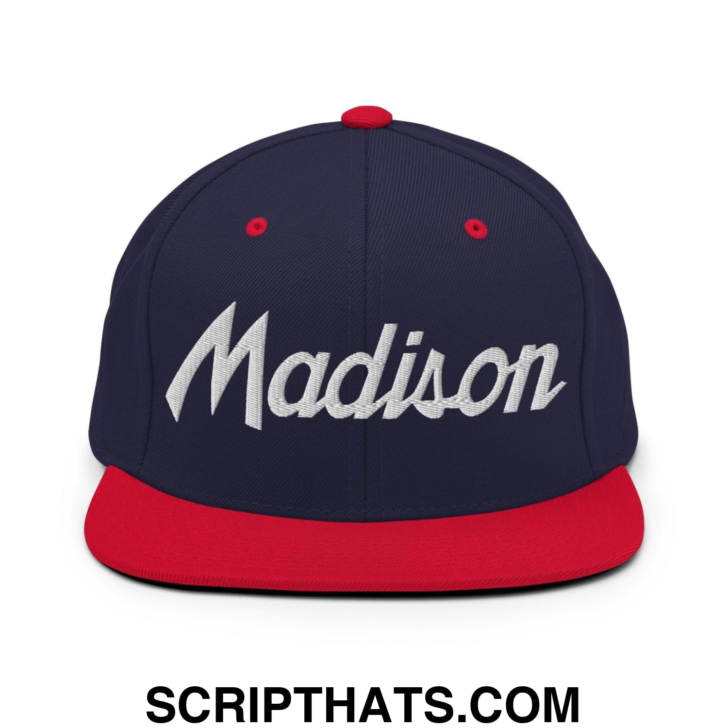 Madison Script Snapback Hat Navy Red
