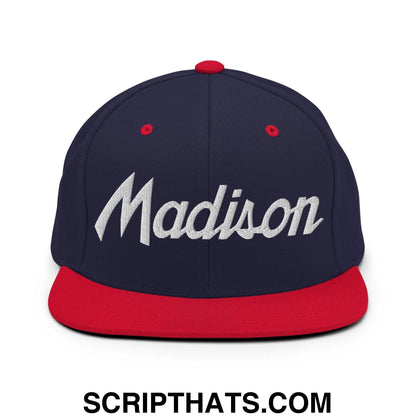 Madison Script Snapback Hat Navy Red