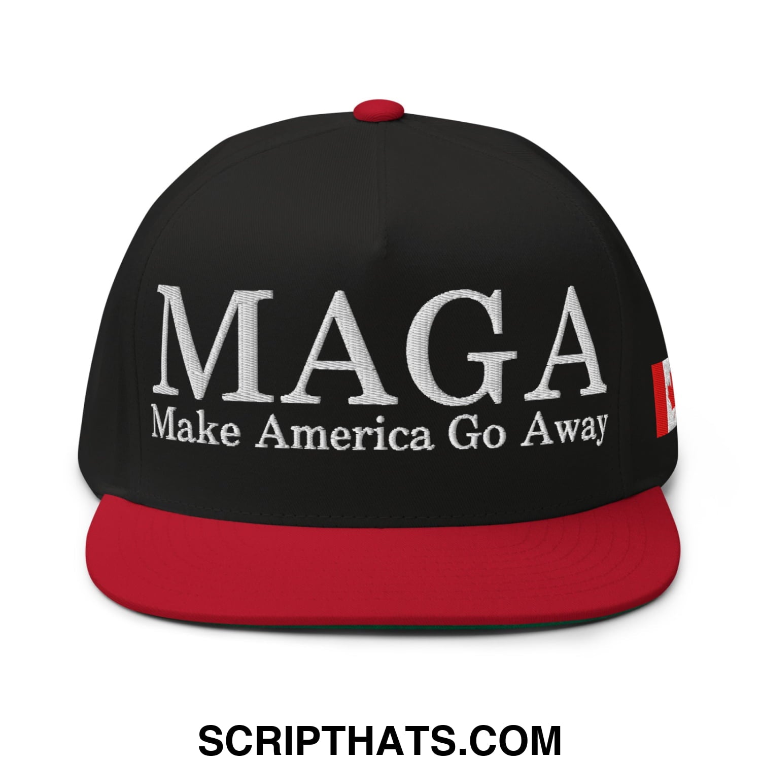 MAGA Make America Go Away Canada Flag Embroidered Flat Bill Brim 5 Panel Snapback Hat Black Red