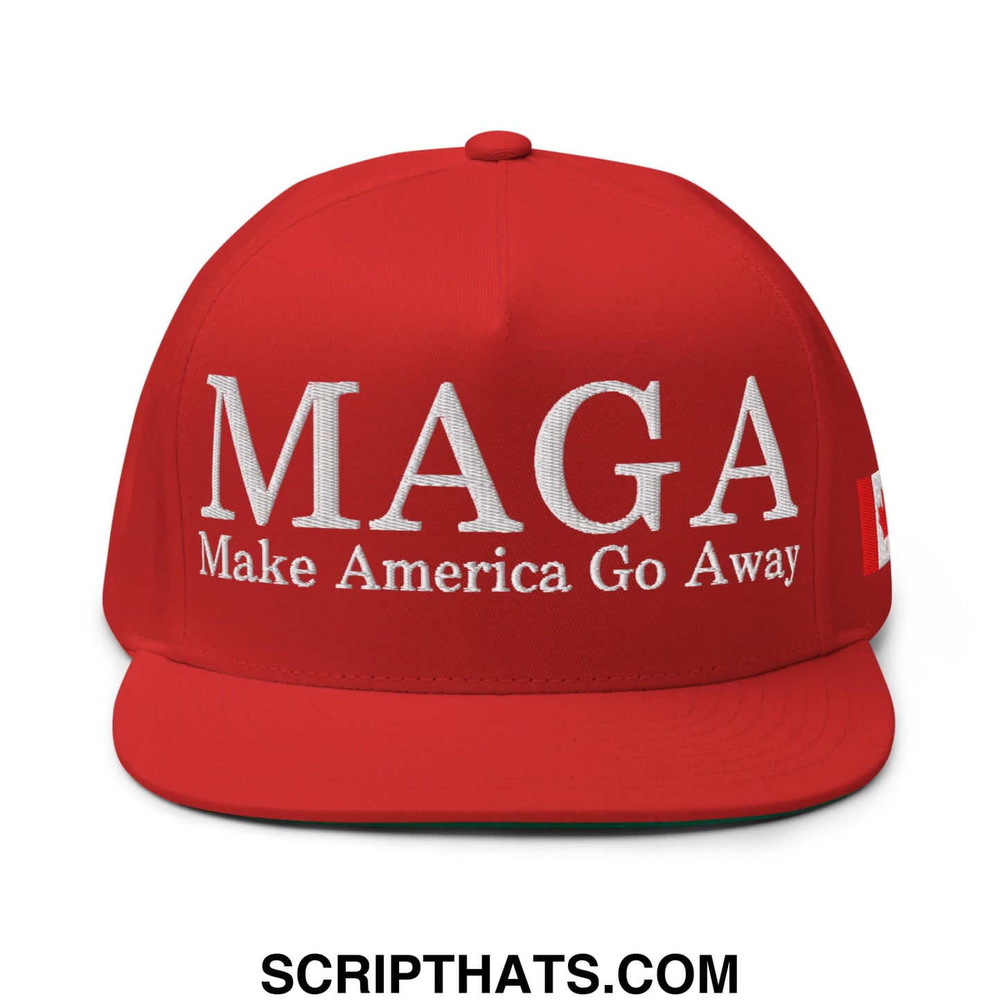 MAGA Make America Go Away Canada Flag Embroidered Flat Bill Brim 5 Panel Snapback Hat Red