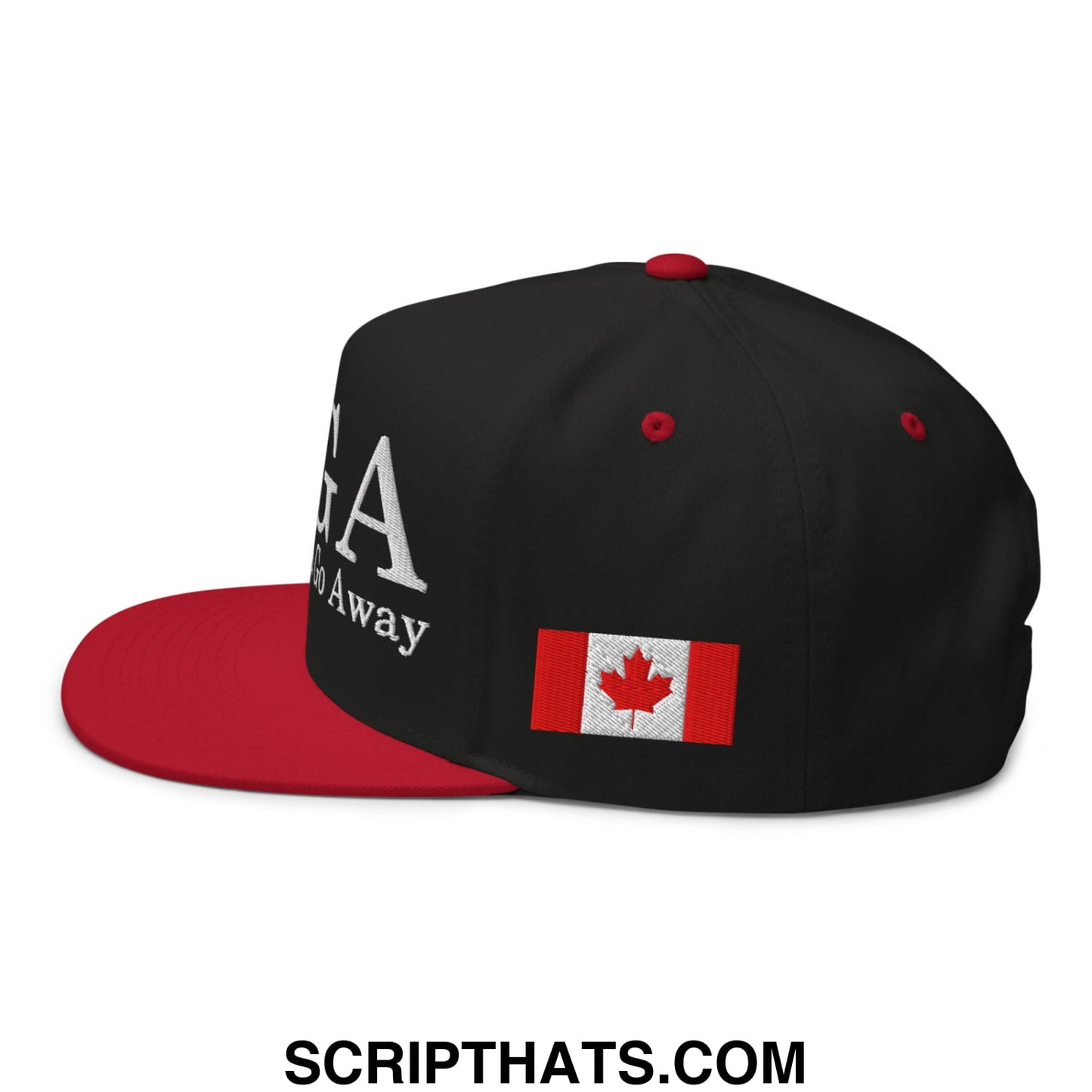 MAGA Make America Go Away Canada Flag Embroidered Flat Bill Brim 5 Panel Snapback Hat Black Red