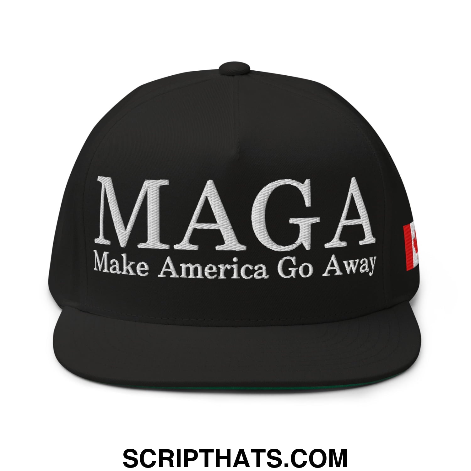 MAGA Make America Go Away Canada Flag Embroidered Flat Bill Brim 5 Panel Snapback Hat Black