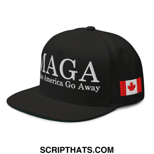 MAGA Make America Go Away Canada Flag Embroidered Flat Bill Brim 5 Panel Snapback Hat Black